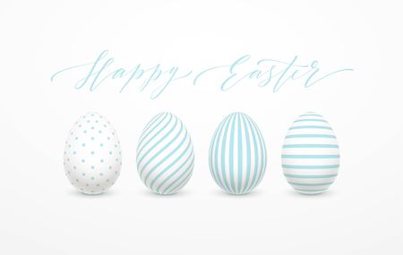 Happy Easter Egg lettering on the background with white and blue egg. Vector illustration EPS10のイラスト素材