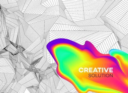 Trendy abstract background with dynamic particles and color flow shape. Modern science or technology element.のイラスト素材