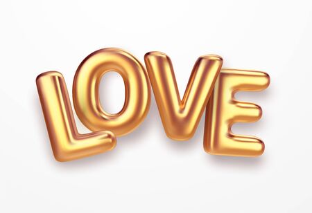Realistic gold metallic lettering Love isolated on white background. Vector illustration EPS10のイラスト素材