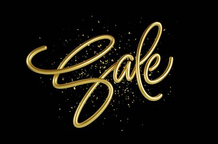 Realistic golden inscription sale on a black background. Sale banner design. Lettering for banner design. Shopping promotion illustration. Vector illustration EPS10のイラスト素材