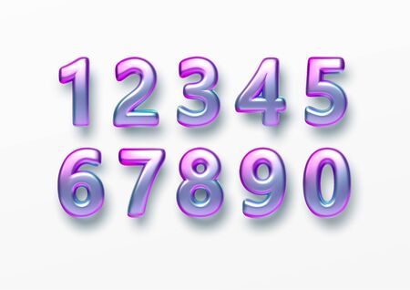 Realistic 3d golden font color rainbow holographic numbers isolated on white background. Design element for holiday greeting flyers, banners, certificates, postcards. Vector illustration EPS10のイラスト素材