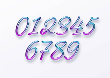 Realistic 3d golden font color rainbow holographic numbers isolated on white background. Design element for holiday greeting flyers, banners, certificates, postcards. Vector illustration EPS10のイラスト素材