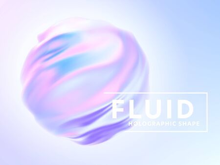 Trendy realistic pattern with holographic 3d shape on blue background for banner design. Fluid shape background. Rainbow background. Design template. Fluid holographic pattern. Vector illustrationのイラスト素材
