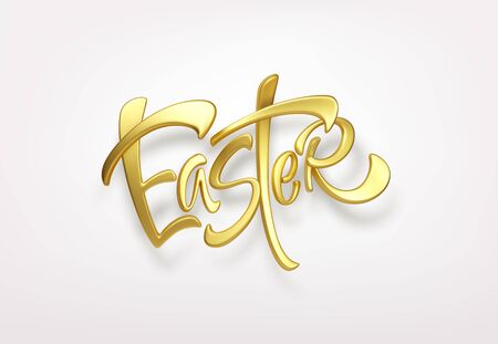 Golden metallic shiny typography Happy Easter. 3D realistic lettering for the design of flyers, brochures, leaflets, posters and cardsのイラスト素材