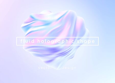 Trendy realistic pattern with holographic 3d shape on blue background for banner design. Fluid shape background. Rainbow background. Design template. Fluid holographic pattern. Vector illustrationのイラスト素材