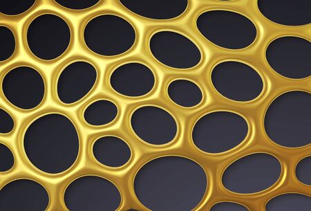 Golden organic realistic 3d grid pattern. Modern minimal geometric design. Vector illustrationのイラスト素材