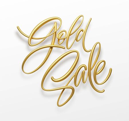 Realistic golden inscription sale on a white background. Sale banner design. Lettering for banner design. Shopping promotion illustration. Vector illustrationのイラスト素材