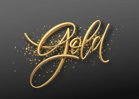 Word Gold 3d calligraphic lettering realistic illustration isolated on black background. Vector illustrationのイラスト素材