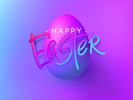 3D realistic rainbow holiday Happy Easter lettering background . Vector illustrationのイラスト素材