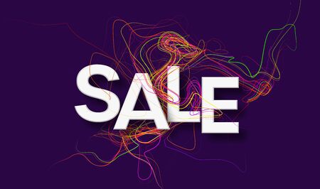 Modern design template sale banner with color line twist on black background. Wavy lines twisted background. Vector illustrationのイラスト素材
