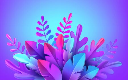 Bright stylish 3D foliage in the style of webdesign neomorphism. Template for advertising banner, flyer, flyer, poster, web page. Vector illustrationのイラスト素材