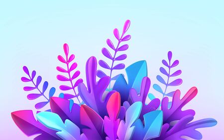 Bright stylish 3D foliage in the style of webdesign neomorphism. Template for advertising banner, flyer, flyer, poster, web page. Vector illustrationのイラスト素材