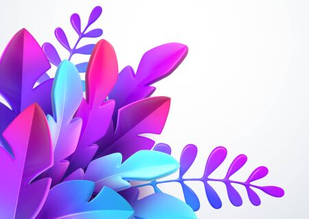 Bright stylish 3D foliage in the style of webdesign neomorphism. Template for advertising banner, flyer, flyer, poster, web page. Vector illustrationのイラスト素材