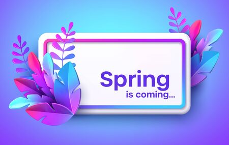 Bright stylish 3D foliage in the style of webdesign neomorphism. Template for advertising banner, flyer, flyer, poster, web page. Vector illustrationのイラスト素材
