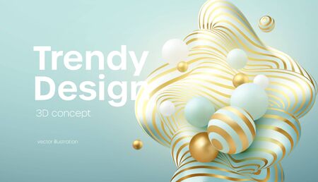 Abstract background with 3d geometric shapes. Modern cover design. Vector realistic illustrationのイラスト素材