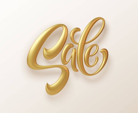 Realistic golden inscription sale on a white background. Sale banner design. Lettering for banner design. Shopping promotion illustration. Vector illustrationのイラスト素材