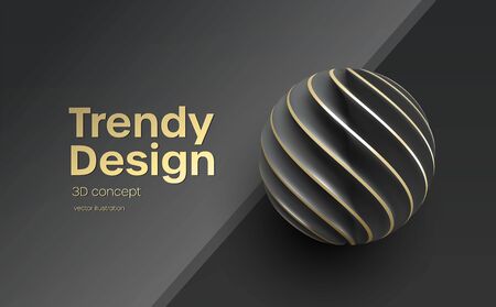 Black Paper cut 3d realistic layered sphere. Concept design element for presentations, web pages, posters and flyers. Vector illustrartionのイラスト素材