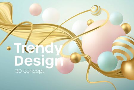 Abstract background with 3d geometric shapes. Modern cover design. Vector realistic illustrationのイラスト素材