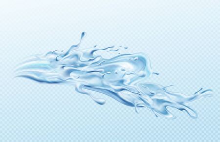 Water stream splashes realistic illustration isolated on transparent blue background. The real effect of transparency. Vector illustrationのイラスト素材