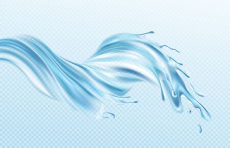 Water stream splashes realistic illustration isolated on transparent blue background. The real effect of transparency. Vector illustrationのイラスト素材