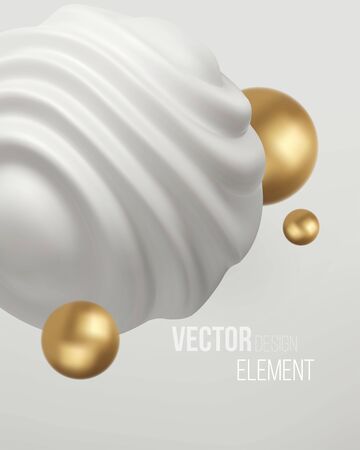 White and Golden metal organic shape 3d sphereのイラスト素材