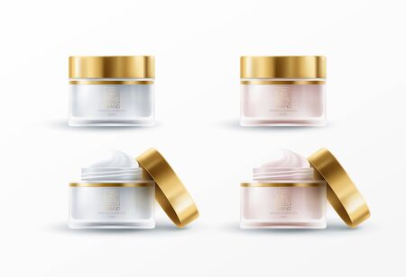Set of 3d realistic jar for cream isolated on whiteのイラスト素材