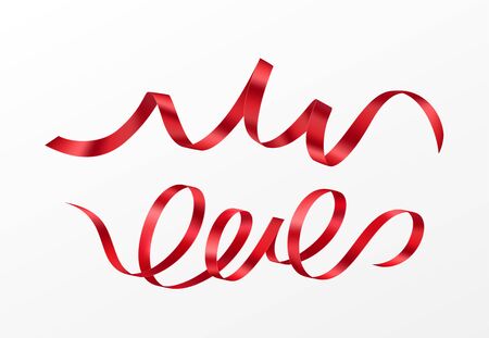 Set of realistic red silk ribbons isolated on whiteのイラスト素材