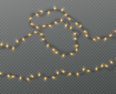 Christmas electric garland of light bulbs isolated on a transparent background. Vector illustrationのイラスト素材