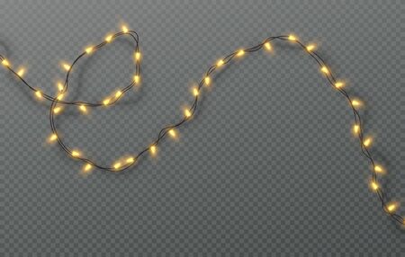 Christmas electric garland of light bulbs isolated on a transparent background. Vector illustrationのイラスト素材