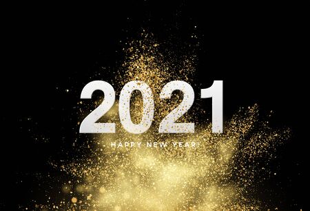 2021 inscription on the background of gold glitter confetti. Vector illustrationのイラスト素材