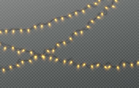 Christmas electric garland of light bulbs isolated on a transparent background. Vector illustrationのイラスト素材