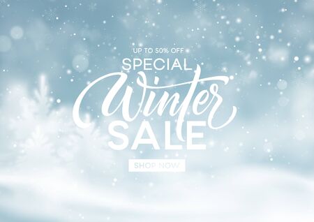 Winter sale background template. Christmas winter snowy landscape. Winter snow dust background. Vector illustrationのイラスト素材