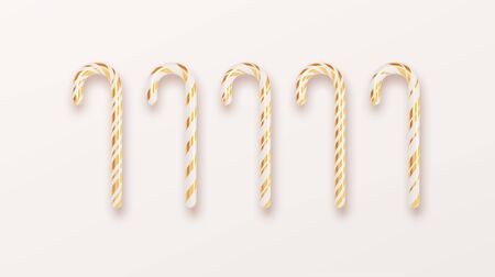 Realistic Xmas candy cane set isolated on white backdrop. Vector illustrationのイラスト素材
