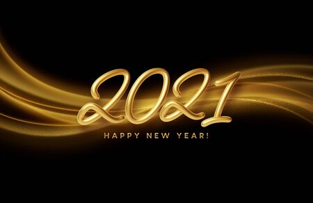 2021 inscription on the background of gold glitter confetti wave. Vector illustrationのイラスト素材