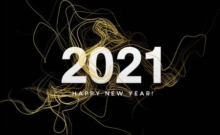 2021 inscription on the background of gold glitter confetti wave. Vector illustration EPS10
