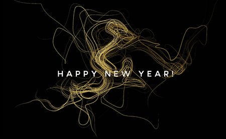 Abstract shiny color gold wave design element with glitter effect on dark background. Vector illustrationのイラスト素材
