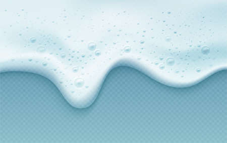 Soap foam with bubbles isolated on a blue transparent background. Shampoo bubbles texture. Vector illustration EPS10のイラスト素材
