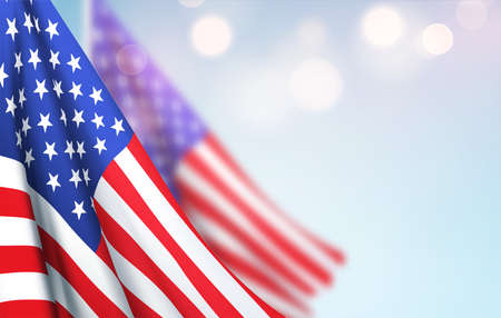 America flag waving against a clear blue sky. Design Concept for National American Holidays. Patriot Day, Independence Day, Veteran Day. Vector illustration EPS10のイラスト素材