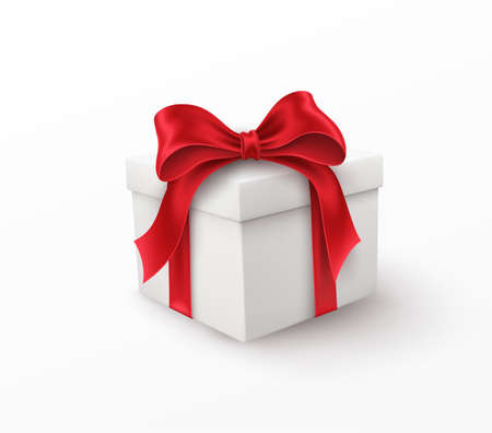 White gift box with red silk bow isolated on a white background. Vector illustration EPS10のイラスト素材
