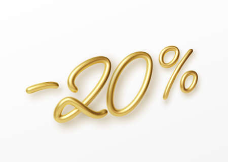 Realistic golden text 20 percent discount number. Vector illustration EPS10のイラスト素材