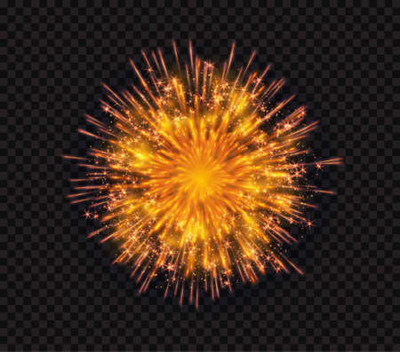 Bright shiny sparkling flash firework salute isolated on black background. Vector illustration EPS10