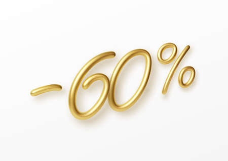 Realistic golden text 60 percent discount number. Vector illustration EPS10