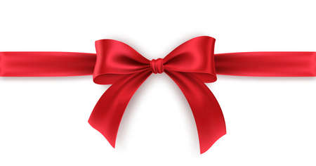 Red Bow and Ribbon on white background. Realistic red bow for decoration design Holiday frame, border. Vector illustrationのイラスト素材