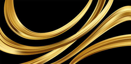 Gold 3d wave on black background. Abstract motion Modern illustration. Luxury Golden Color flow background. Abstract dynamic 3d flow effect. Vector illustrationのイラスト素材