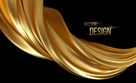 Gold 3d wave on black background. Abstract motion Modern illustration. Luxury Golden Color flow background. Abstract dynamic 3d flow effect. Vector illustrationのイラスト素材