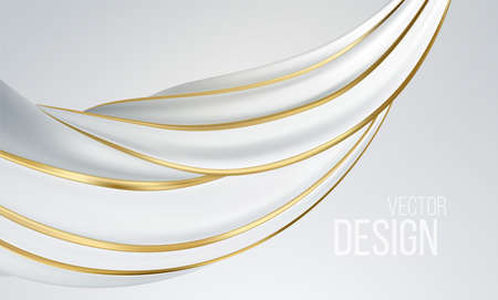 Realistic white and gold swirl shape isolated on white background. Liquid abstract modern banner design. Vector illustrationのイラスト素材