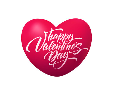 Realistic red heart shape with inscription Happy Valentines Day. Vector illustrationのイラスト素材