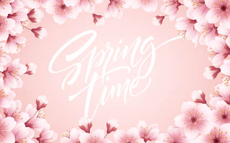Spring time beautiful background with spring blooming cherry blossoms. Sakura branch with flying...