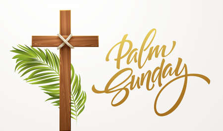 Christian Cross. Congratulations on Palm Sunday, Easter and the Resurrection of Christ. Vector illustrationのイラスト素材