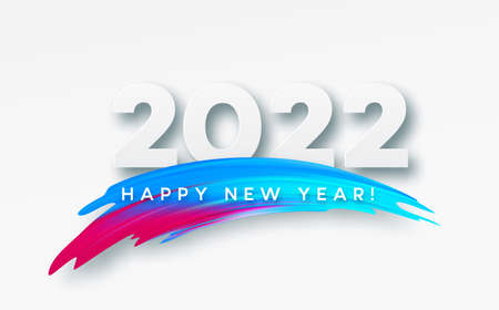 Calendar header 2022 number on colorful abstract color paint brush strokes background. Happy 2022 new year colorful background. Vector illustrationのイラスト素材